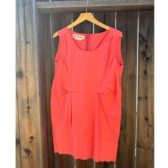 MARNI Sleeveless Pleated Shift Dress in Coral Poplin Size 42 IT (US 6) - Picture 8 of 14